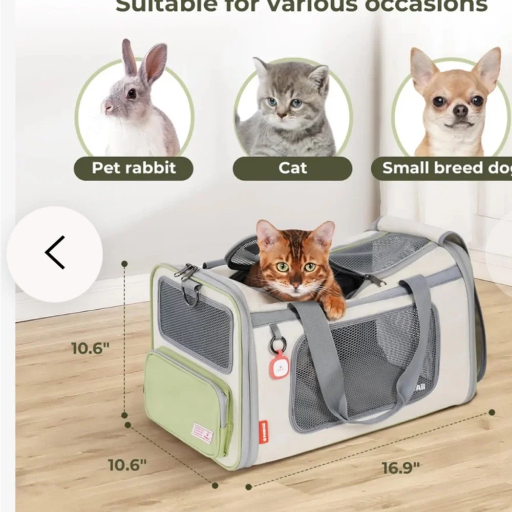 Pawaii Pet Travel Carrier Bag for Cats And Small Animals - Light Green & Gray
